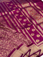 Pink Handloom Banarasi Pure Katan Silk Meenakari Bird Design Saree - Luxurion World