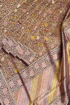 Maroon Handloom Banarasi Pure Katan Silk Meenakari Flower Design Saree - Luxurion World