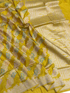 Yellow Handloom Banarasi Pure Katan Silk Meenakari Flower Design Saree - Luxurion World