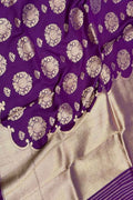 Purple Handloom Banarasi Pure Katan Silk Flower Design Saree - Luxurion World