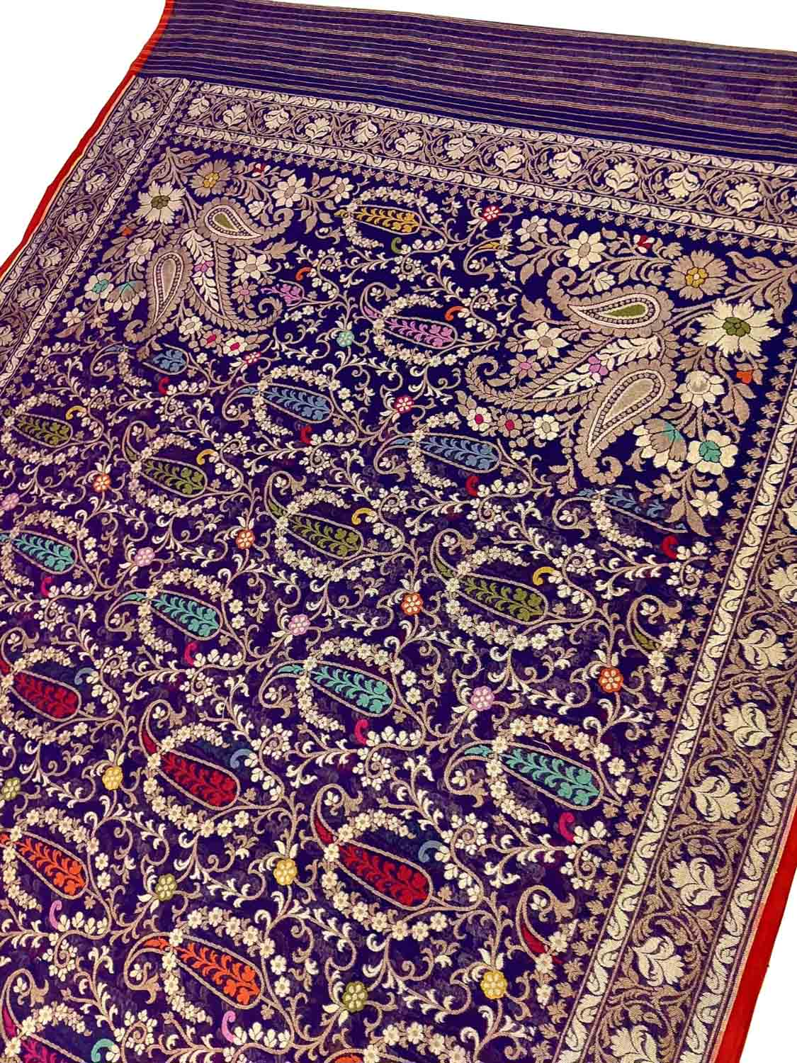 Blue Pure Banarasi Jamdani Handloom Meenakari Cotton Saree