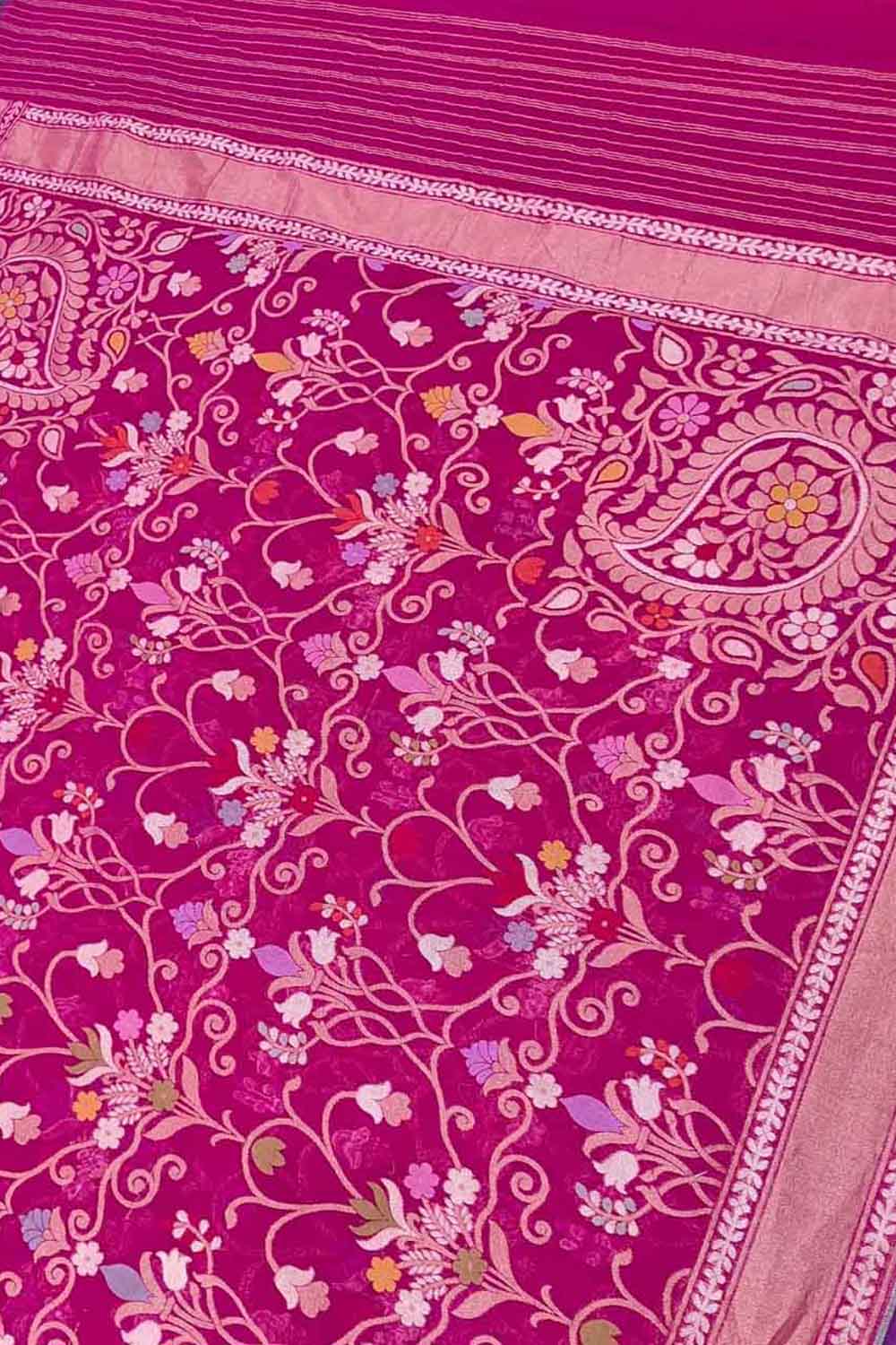 Pink Pure Banarasi Jamdani Handloom Meenakari Cotton Saree