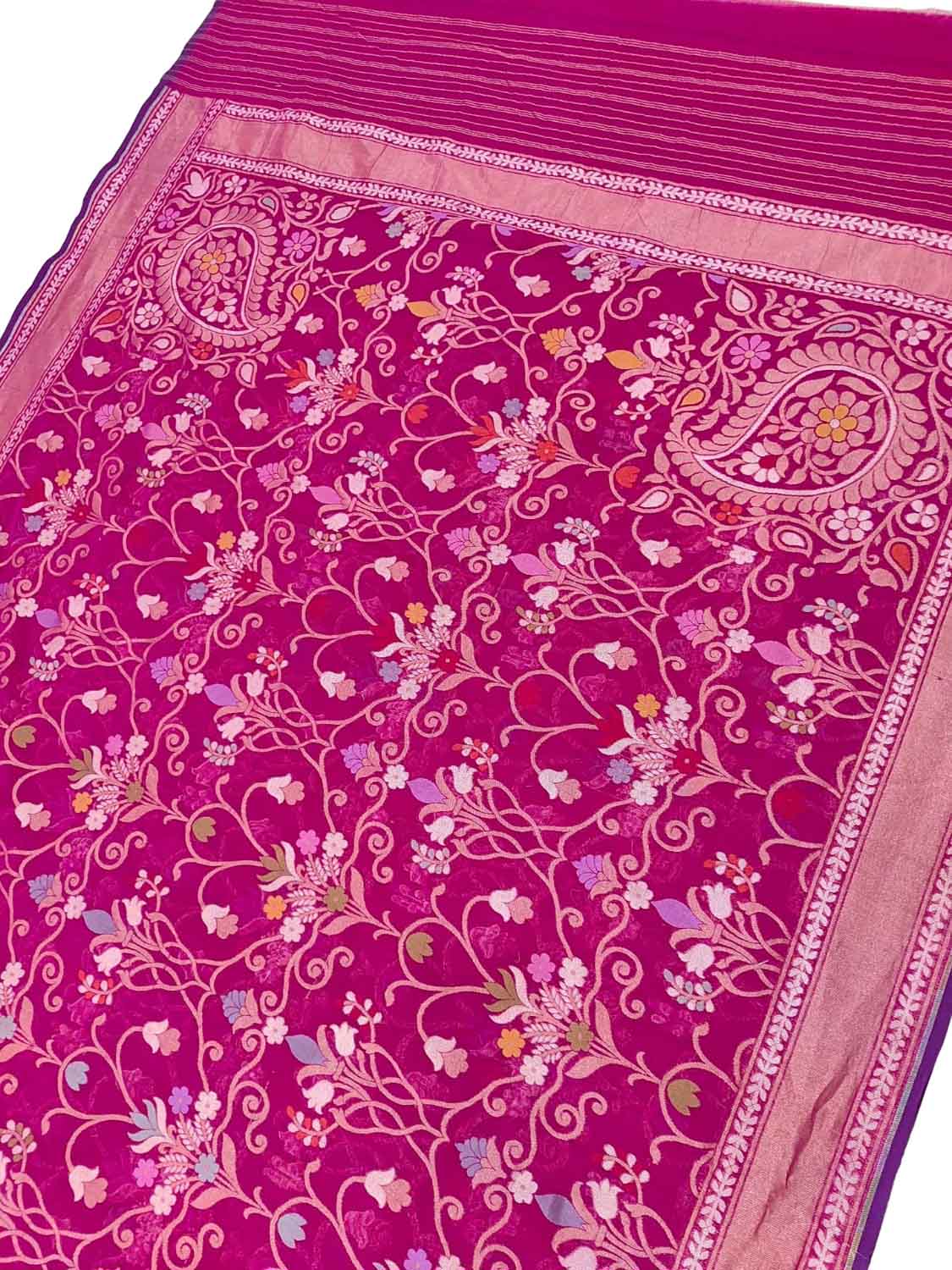 Pink Pure Banarasi Jamdani Handloom Meenakari Cotton Saree