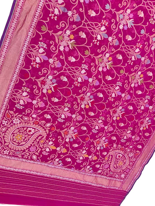 Pink Pure Banarasi Jamdani Handloom Meenakari Cotton Saree