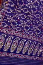 Blue Pure Banarasi Jamdani Handloom Meenakari Cotton Saree