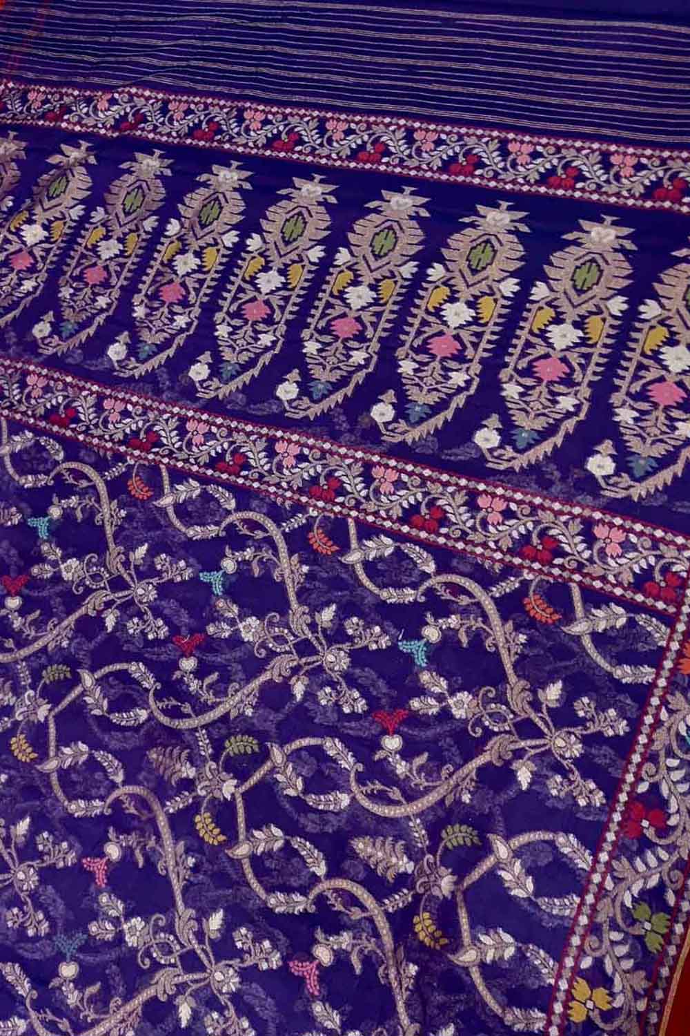 Blue Pure Banarasi Jamdani Handloom Meenakari Cotton Saree
