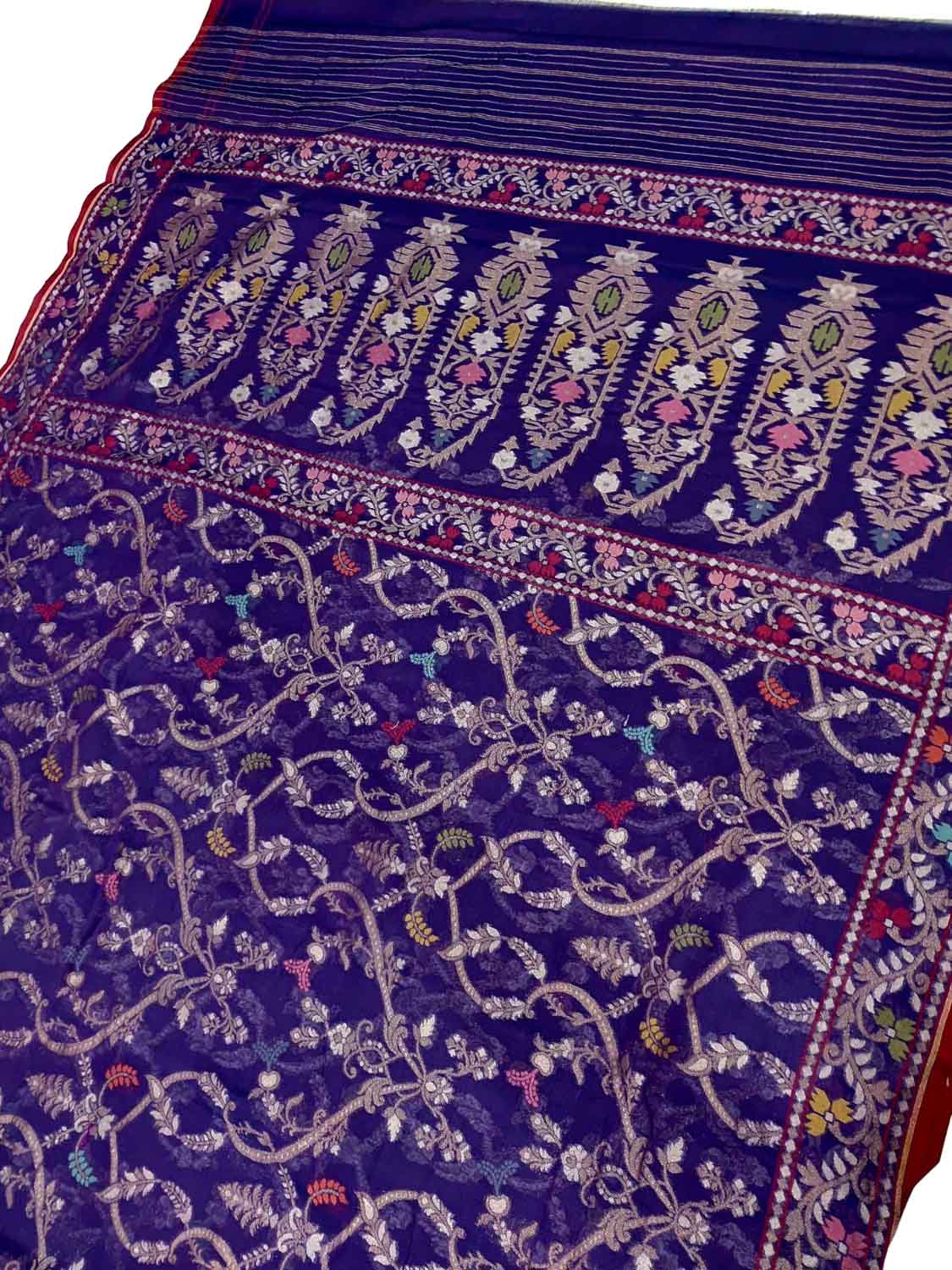 Blue Pure Banarasi Jamdani Handloom Meenakari Cotton Saree
