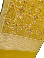 Yellow Pure Banarasi Jamdani Handloom Meenakari Cotton Saree