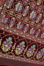 Maroon Pure Banarasi Jamdani Handloom Meenakari Cotton Saree