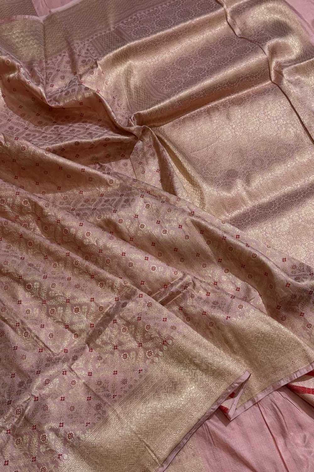 Pink Handloom Banarasi Pure Katan Silk Flower Design Saree