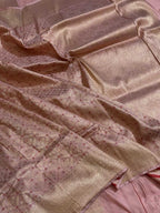 Pink Handloom Banarasi Pure Katan Silk Flower Design Saree