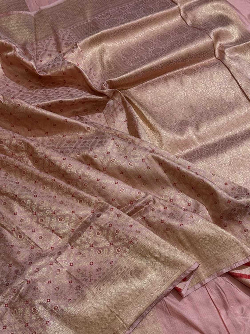 Pink Handloom Banarasi Pure Katan Silk Flower Design Saree