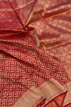 Red Handloom Banarasi Pure Katan Silk Flower Design Saree