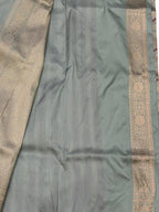 Grey Handloom Banarasi Pure Katan Silk Flower Design Saree