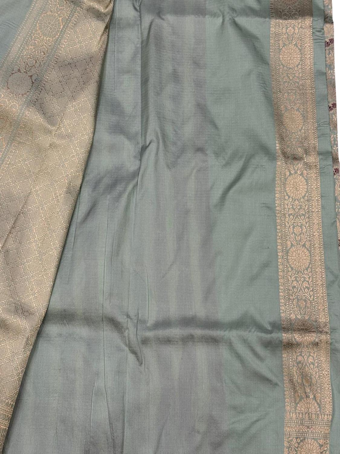 Grey Handloom Banarasi Pure Katan Silk Flower Design Saree