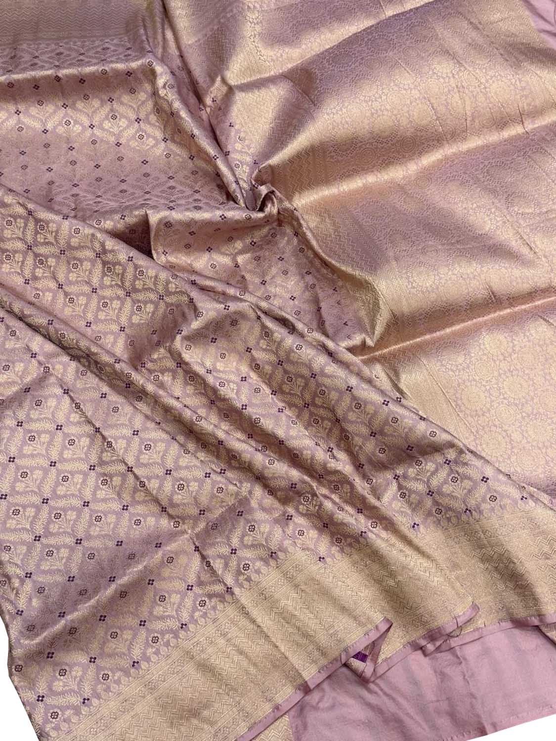 Purple Handloom Banarasi Pure Katan Silk Flower Design Saree