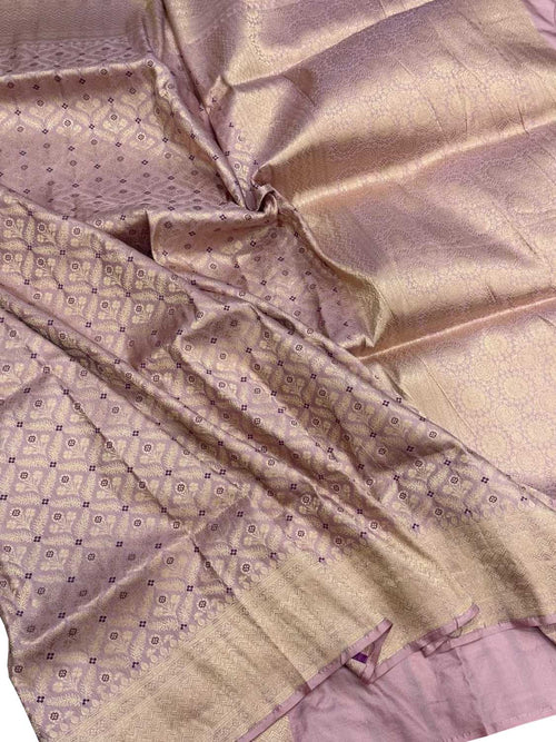 Purple Handloom Banarasi Pure Katan Silk Saree — Floral Brocade, Wedding & Festive Heirloom