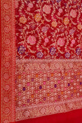 Red Banarasi Jamdani Handloom Kora Meenakari Saree