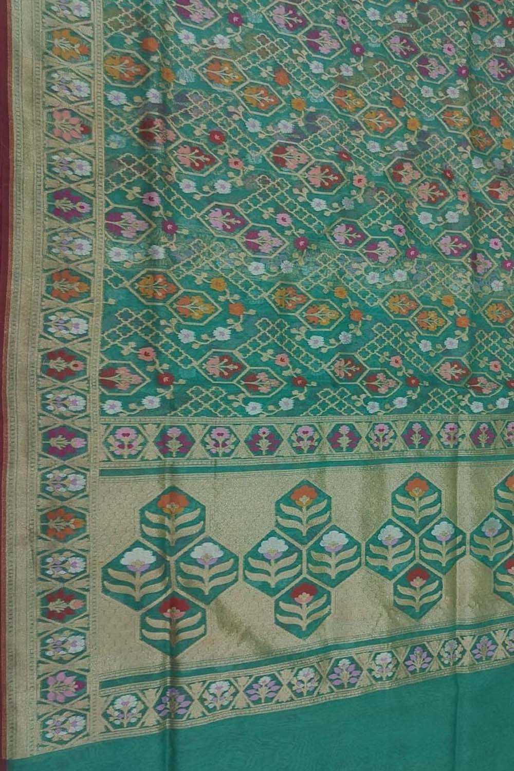 Green Banarasi Jamdani Handloom Kora Meenakari Saree