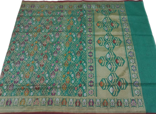 Green Banarasi Jamdani Handloom Kora Meenakari Saree