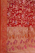 Red Banarasi Jamdani Handloom Kora Meenakari Saree