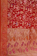 Red Banarasi Jamdani Handloom Kora Meenakari Saree