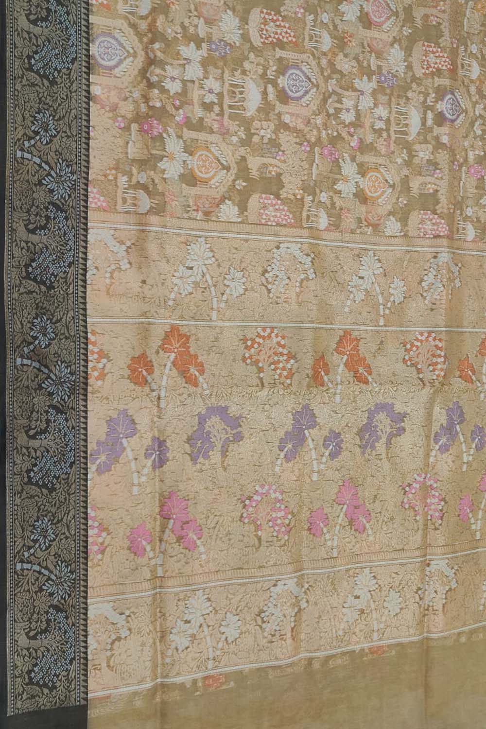 Pastel Banarasi Jamdani Handloom Kora Meenakari Saree