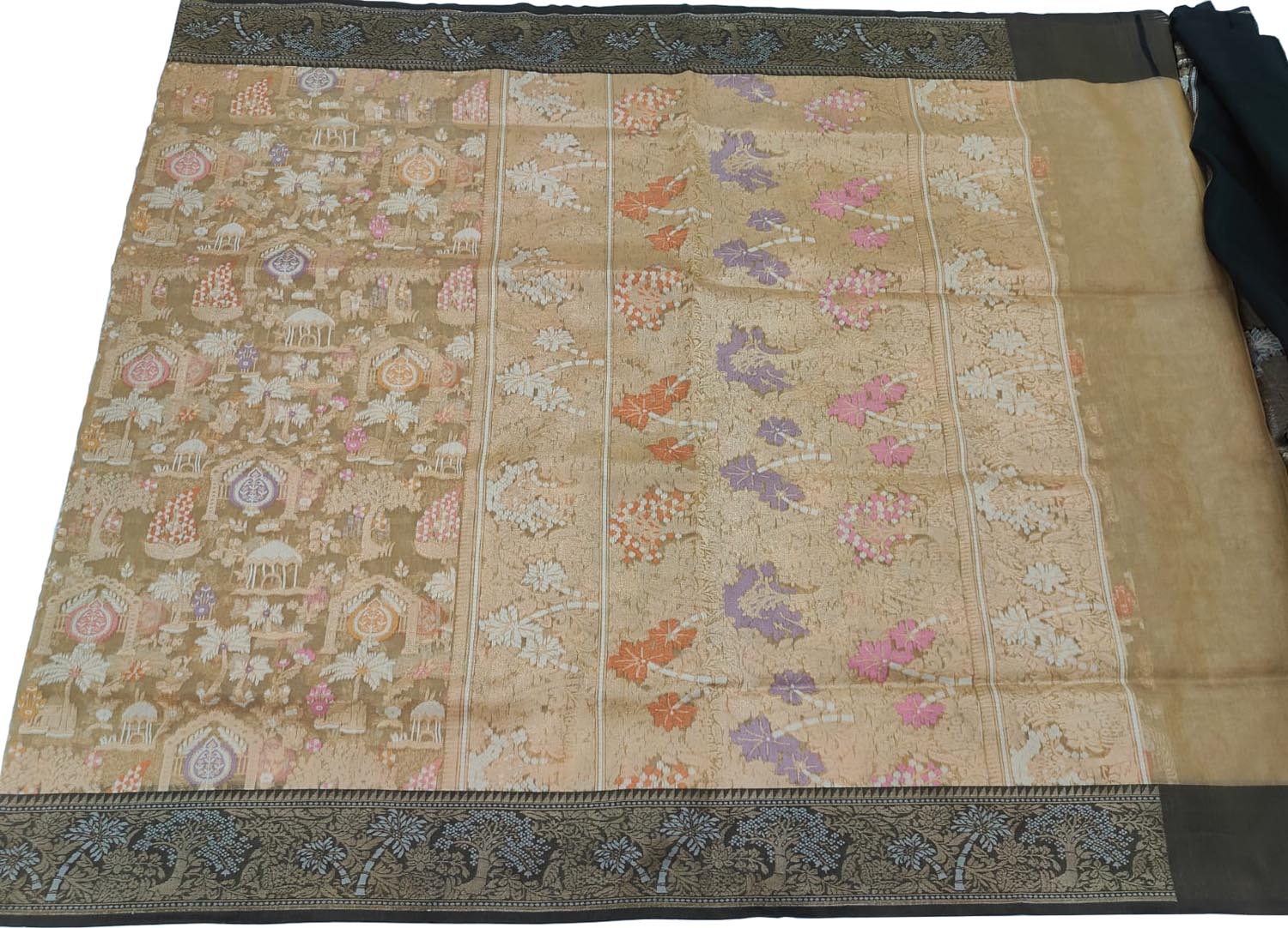 Pastel Banarasi Jamdani Handloom Kora Meenakari Saree