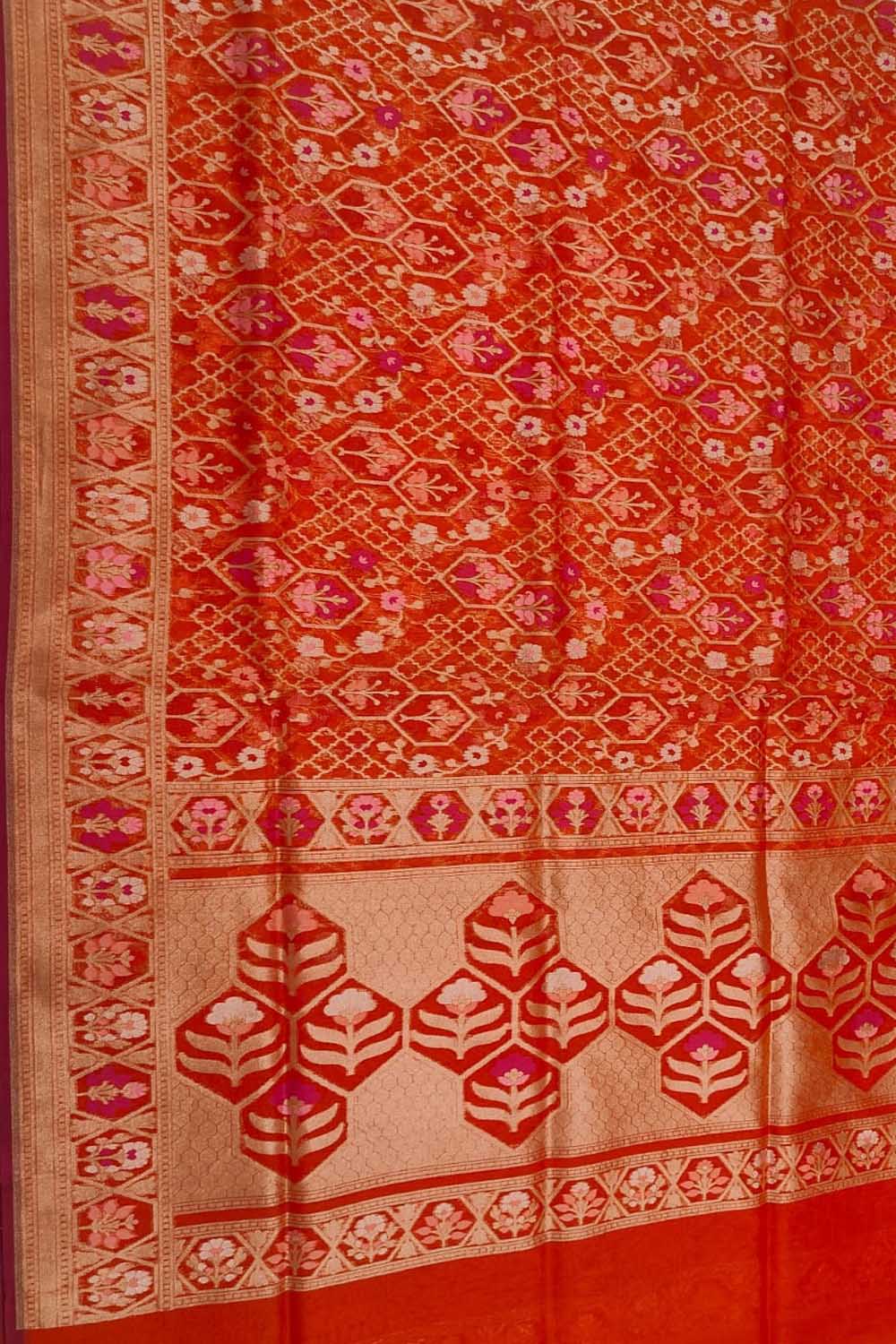 Red Banarasi Jamdani Handloom Kora Meenakari Saree