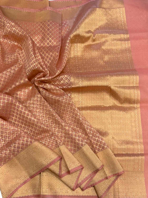 PS1B1SV326060801 Pink Banarasi Handloom Pure Tissue Silk Saree