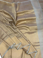 Golden Banarasi Tissue Silk Saree — Handloom Zari Weave, Wedding & Festive