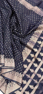 Black Banarasi Tissue Silk Saree — Handloom Zari Weave, Festive & Evening