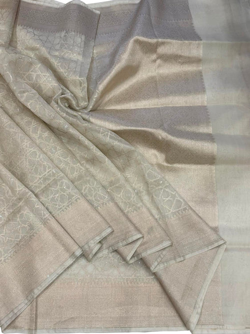 Golden Banarasi Tissue Silk Saree — Handloom Brocade Weave, Bridal & Festive