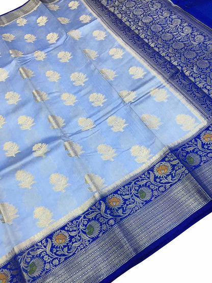 Exquisite Blue Handloom Banarasi Raw Silk Saree - Perfect for Any Occasion - Luxurion World