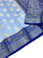 Exquisite Blue Handloom Banarasi Raw Silk Saree - Perfect for Any Occasion - Luxurion World