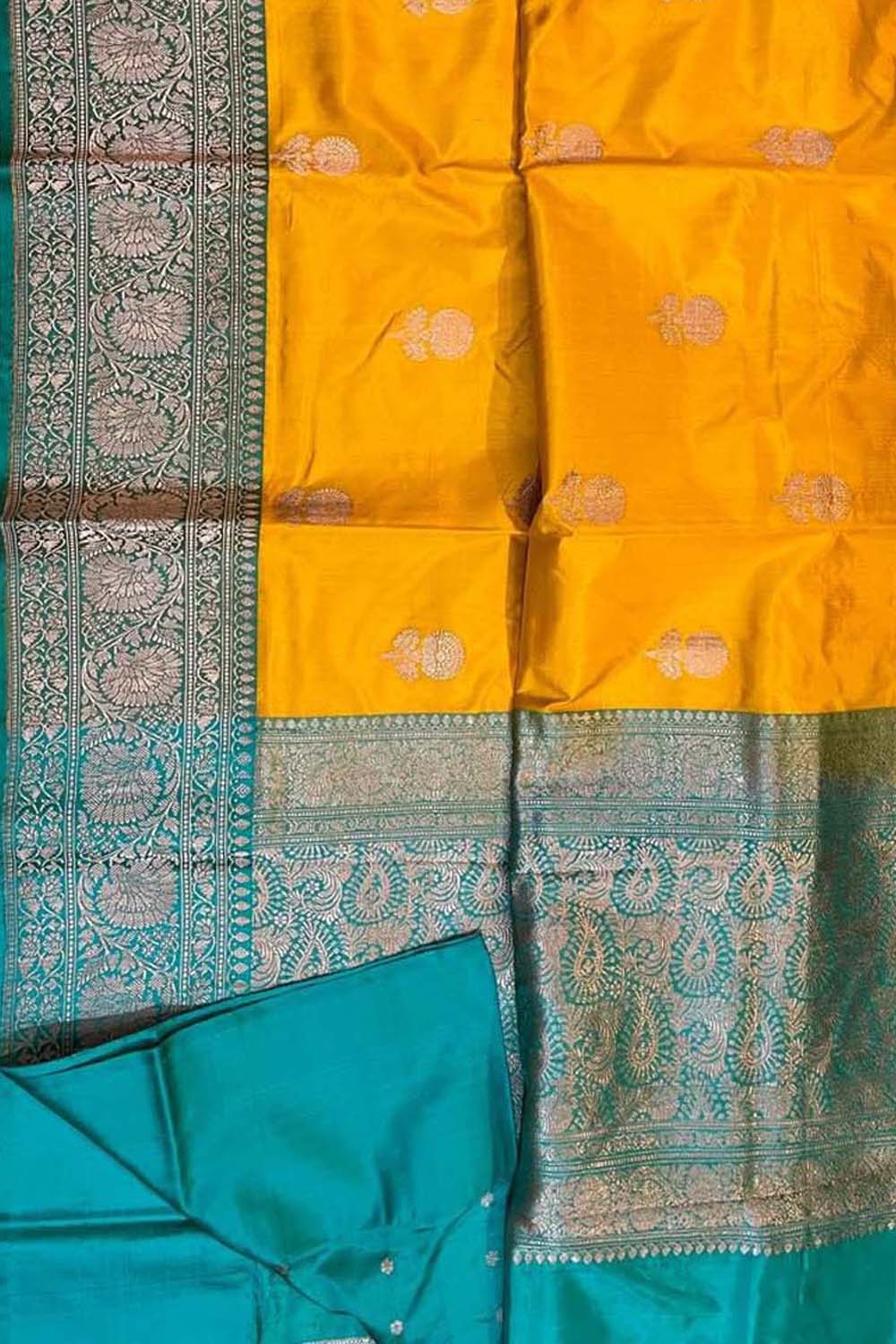 Golden Glow: Yellow Banarasi Katan Silk Saree - Luxurion World