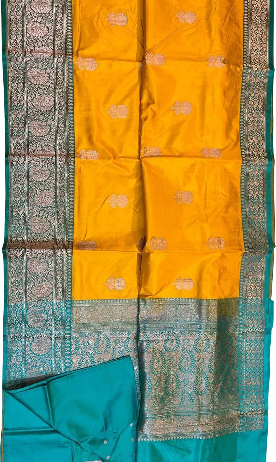 Golden Glow: Yellow Banarasi Katan Silk Saree - Luxurion World