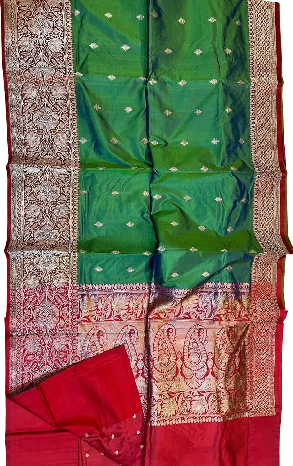 Exquisite Green Banarasi Katan Silk Saree - Luxurion World