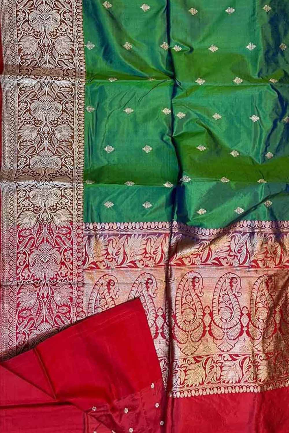 Exquisite Green Banarasi Katan Silk Saree - Luxurion World