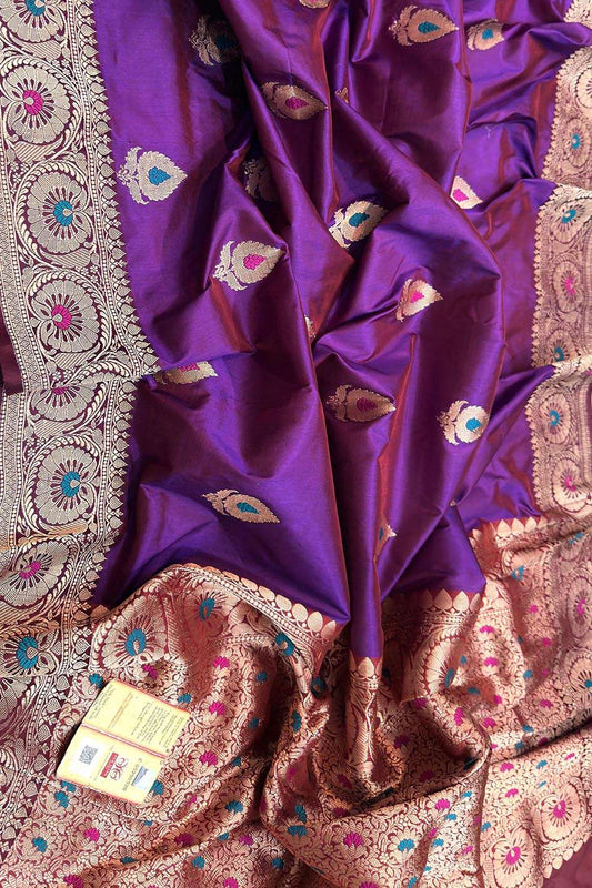 Elegant Purple Banarasi Silk Meenakari Saree - Luxurion World