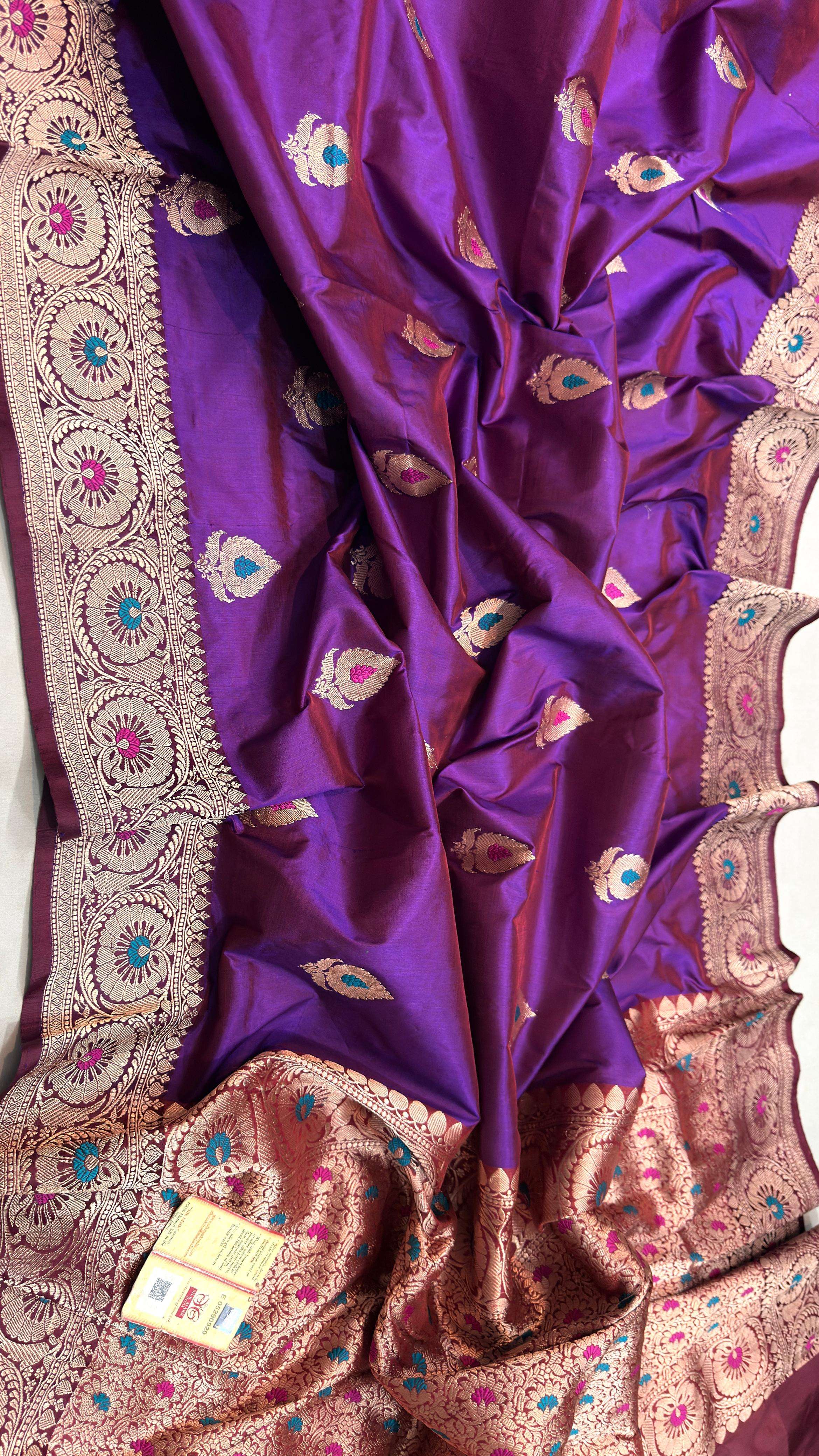 Elegant Purple Banarasi Silk Meenakari Saree - Luxurion World