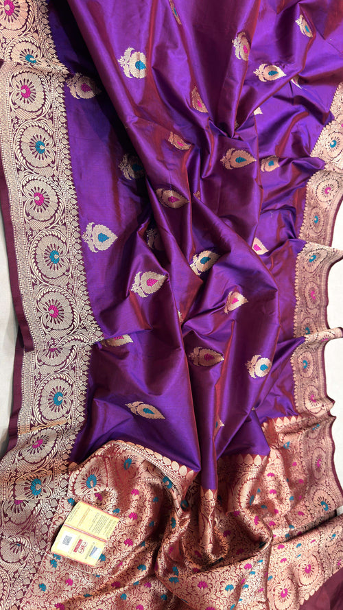 Elegant Purple Banarasi Silk Meenakari Saree - Luxurion World