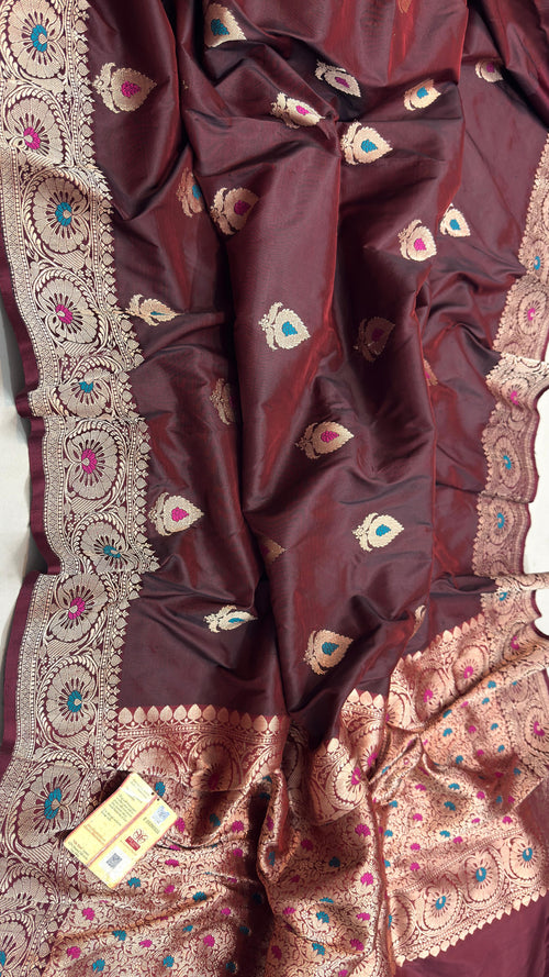 Elegant Maroon Banarasi Katan Silk Saree - Luxurion World