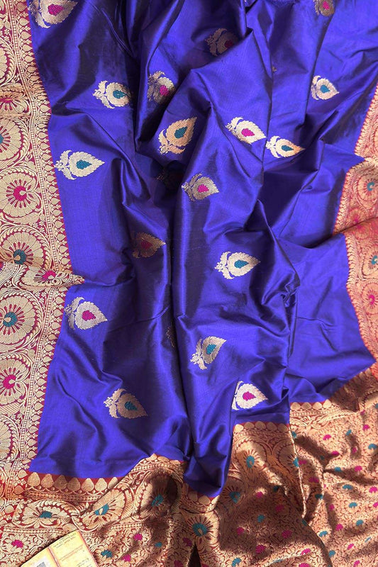 Elegant Blue Banarasi Katan Silk Meenakari Saree - Luxurion World