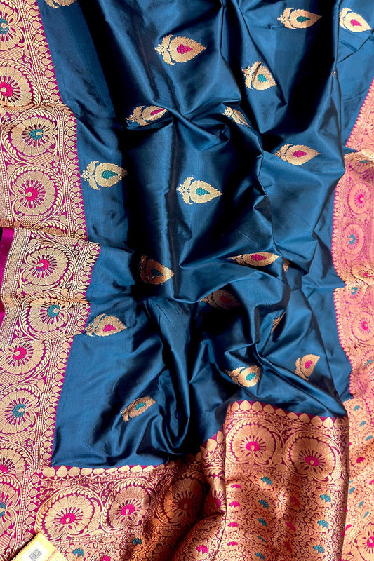 Blue Banarasi Katan Silk Meenakari Saree - Elegant and Traditional - Luxurion World
