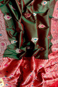 Green Banarasi Katan Silk Meenakari Saree - Luxurion World