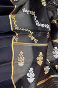 Black Banarasi Handloom Kora Silk Sona Roopa Flower Design Saree