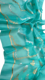 Blue Banarasi Handloom Kora Silk Sona Roopa Flower Design Saree