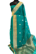PS1B1UM126060501 Blue Banarasi Handloom Kora Silk Chand Booti Design Saree
