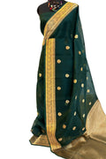 Green Banarasi Handloom Kora Silk Chand Booti Design Saree